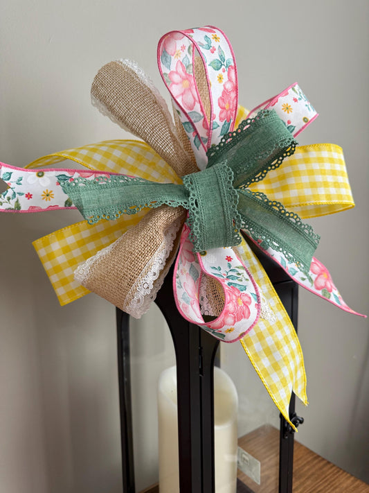 Floral Yellow Plaid Bow