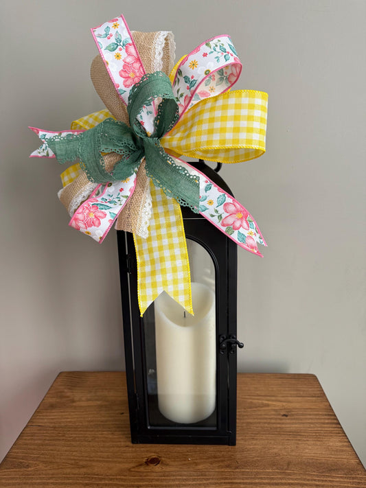 Floral Yellow Plaid Bow